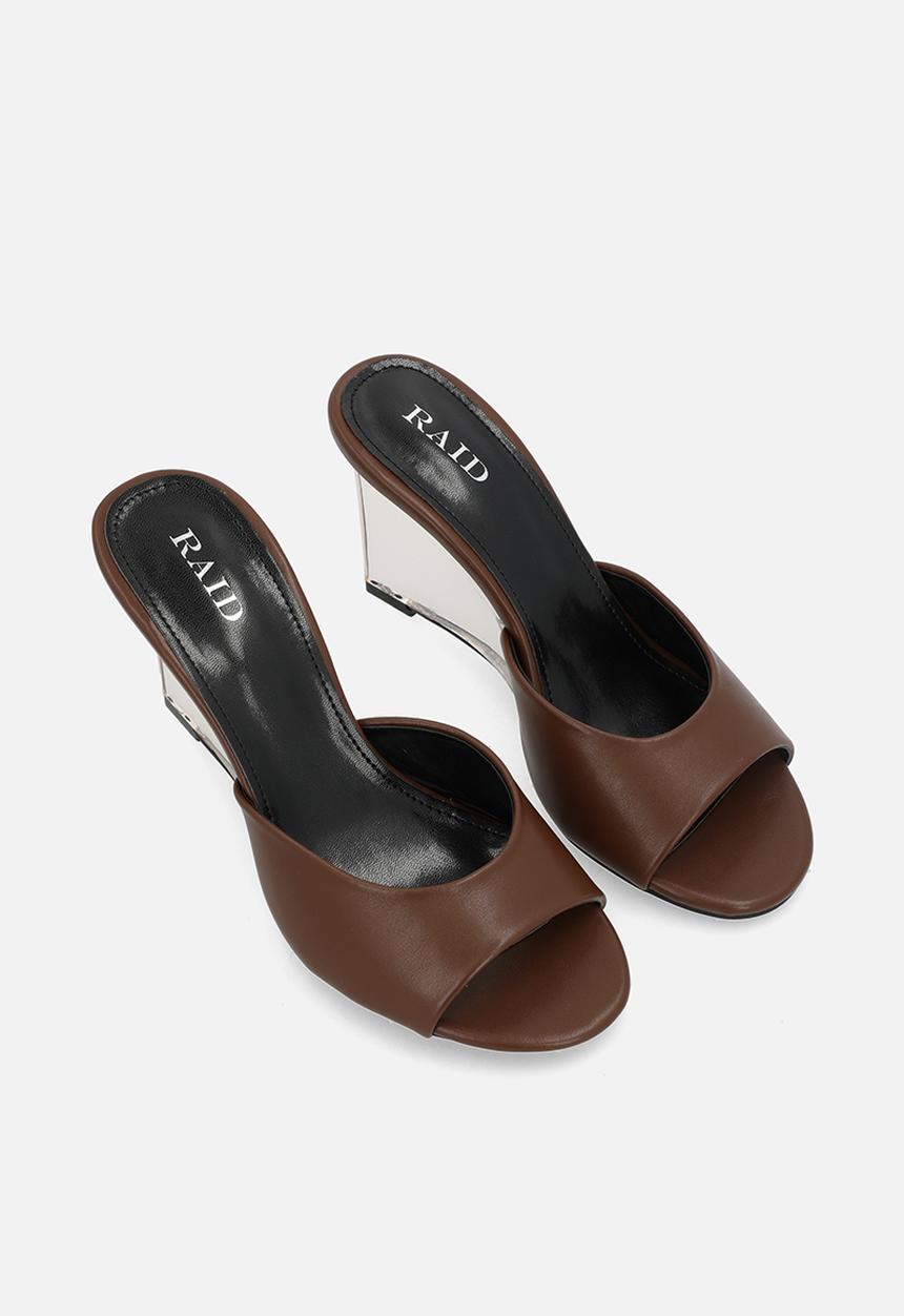 Raid London - Ginello open toe wedge heel mule - brown 