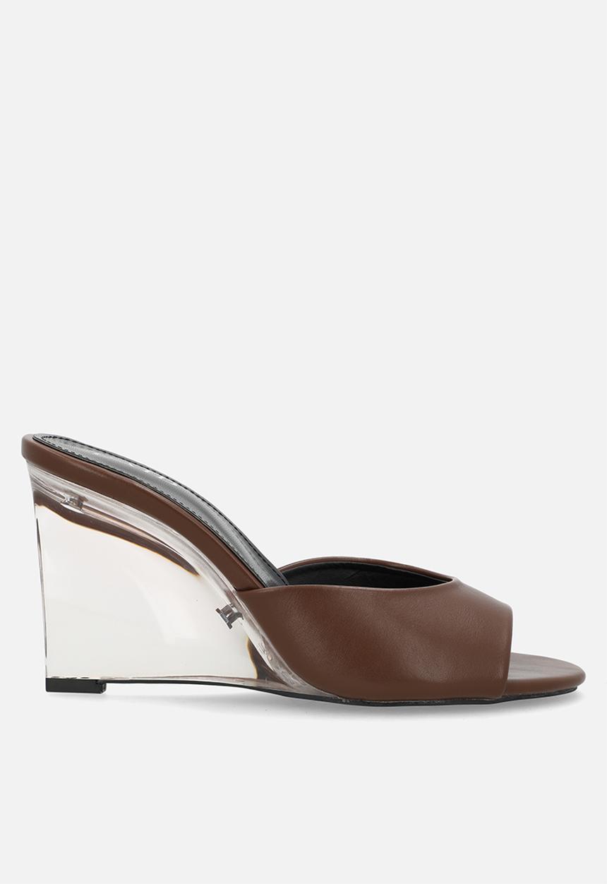 Raid London - Ginello open toe wedge heel mule - brown 