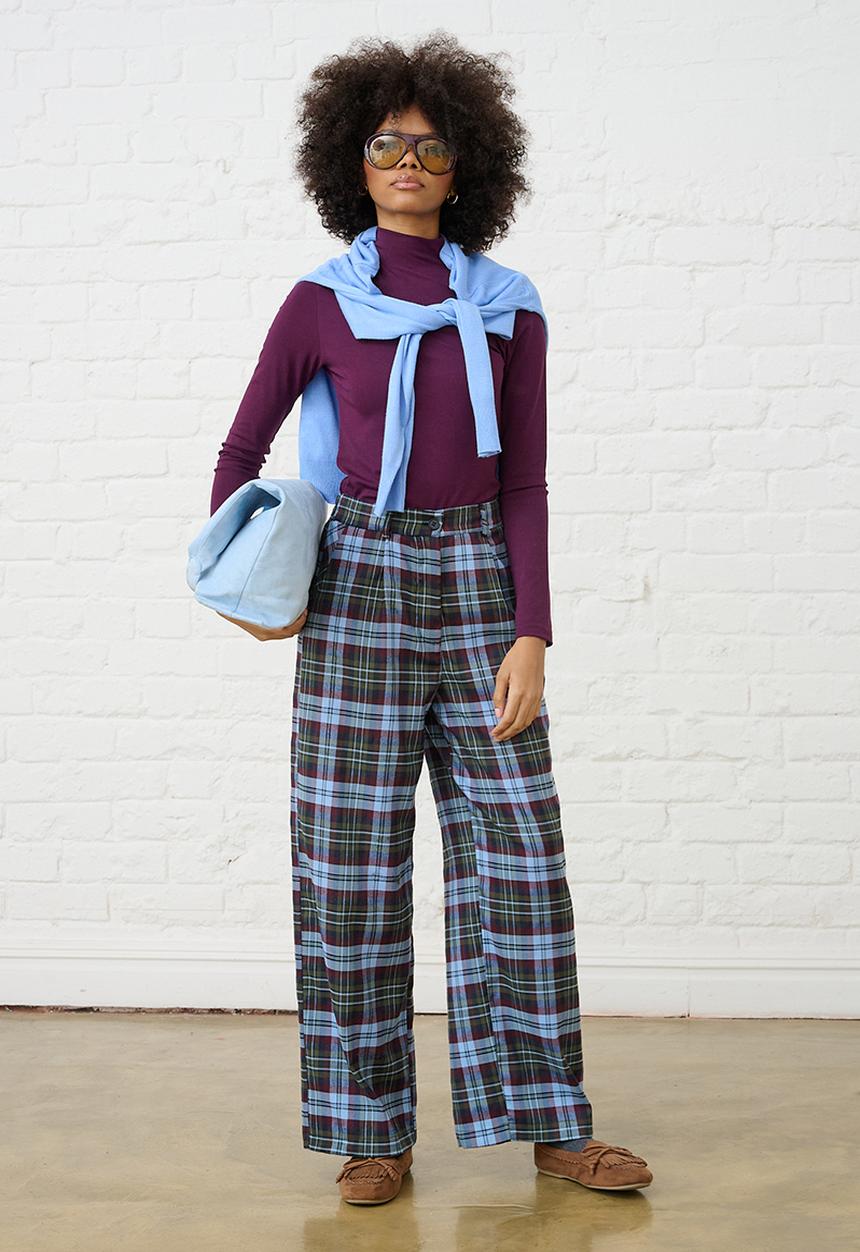 Me&B - Check Straight Leg Trousers - Burg/Green