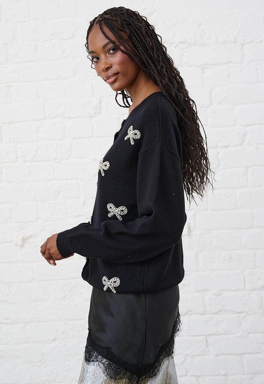 Me&B - Heavyweight Cardigan in 3D Bows - Black