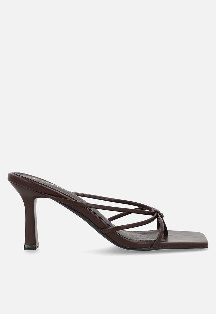 Raid London - Evena open toe stiletto heel mule - brown 