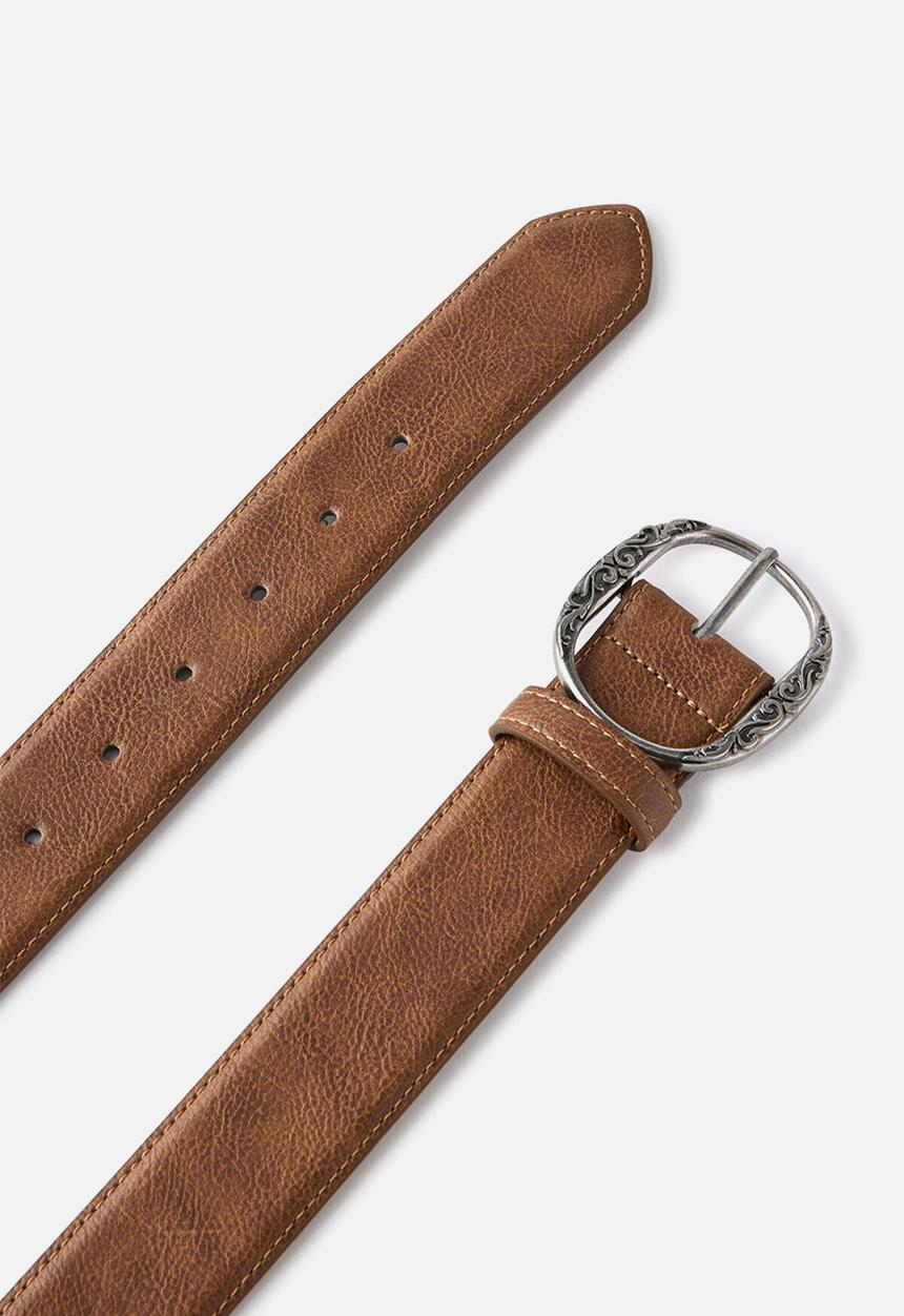 Cotton On - Oval Buckle Belt - Brown/Burnished Silver