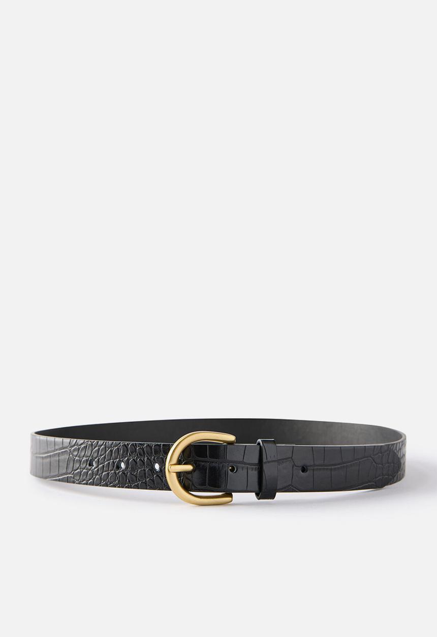 Cotton On - Croc Embossed Belt - Black/Brushed Gold