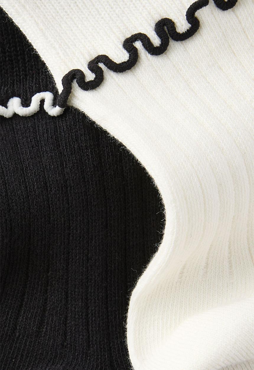Cotton On - The perfect pair double frill rib crew sock 2 pack - pearl/black