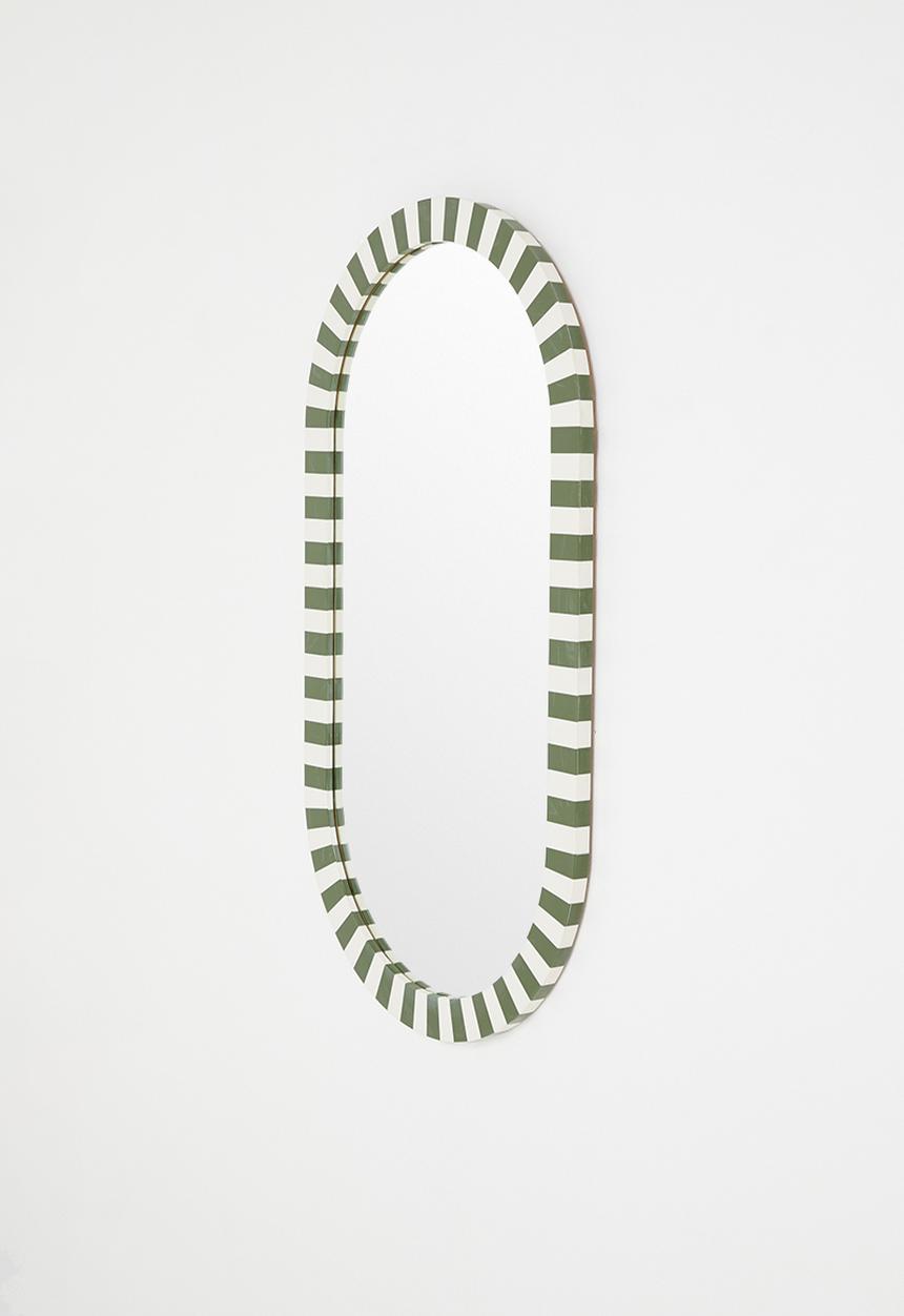 Sixth Floor - Resin Inlay Stripe Mirror Green & White