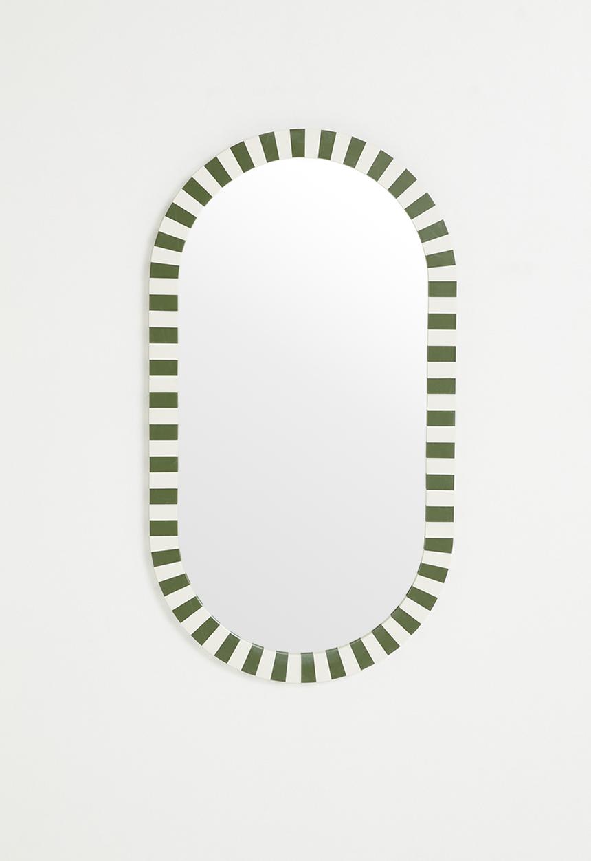 Sixth Floor - Resin Inlay Stripe Mirror Green & White