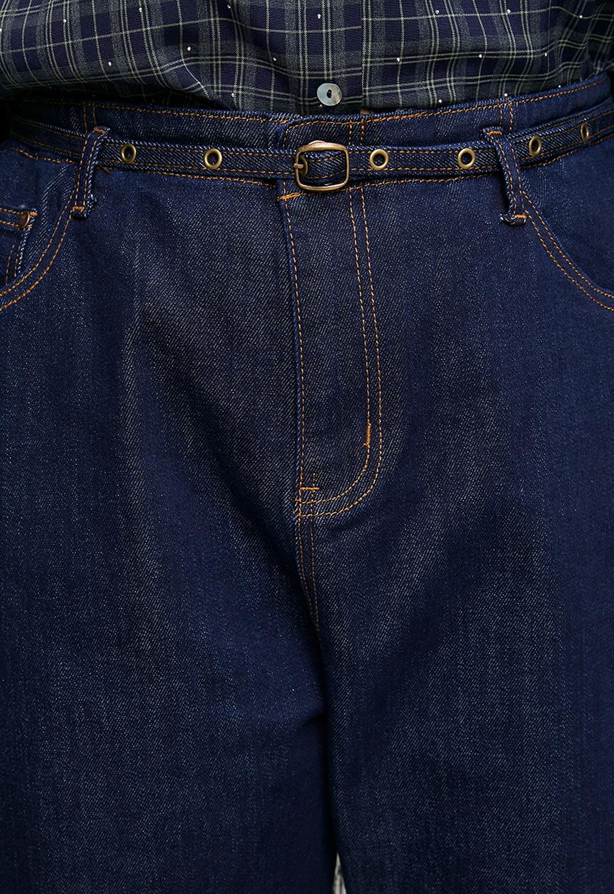 Me&B - Plus Belted Mom Jeans - Dark Wash