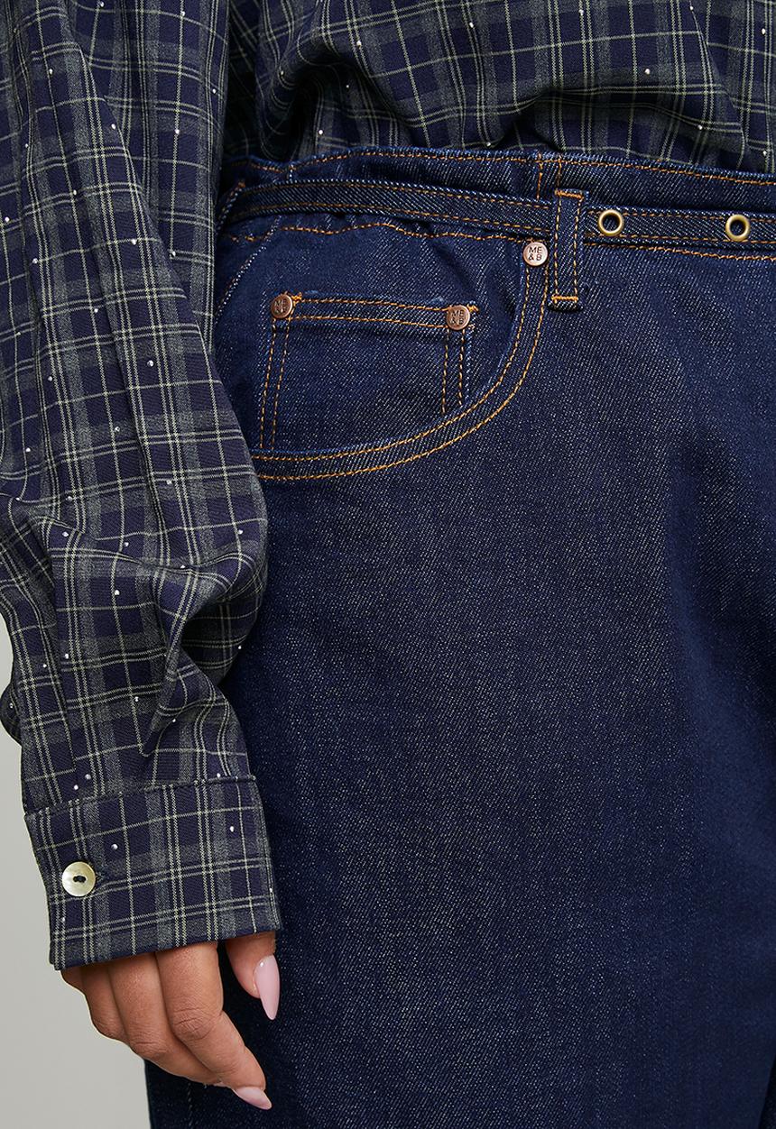 Me&B - Plus Belted Mom Jeans - Dark Wash