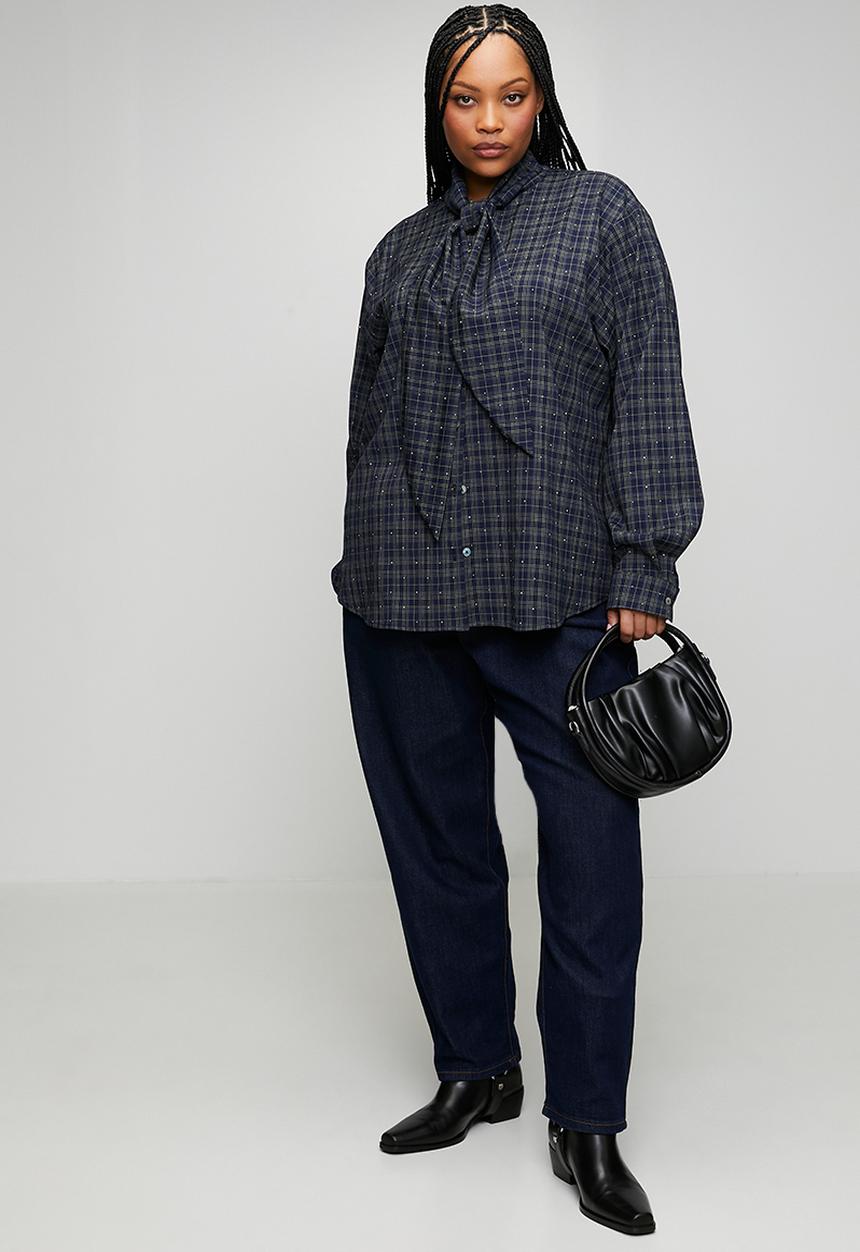 Me&B - Plus Bow Check Shirt - Green