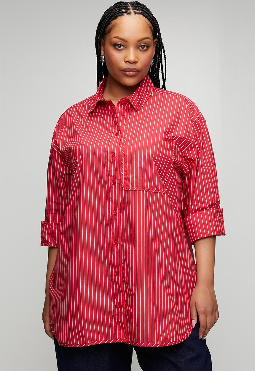 Me&B - Plus Ultimate Stripe Cotton Shirt - Red