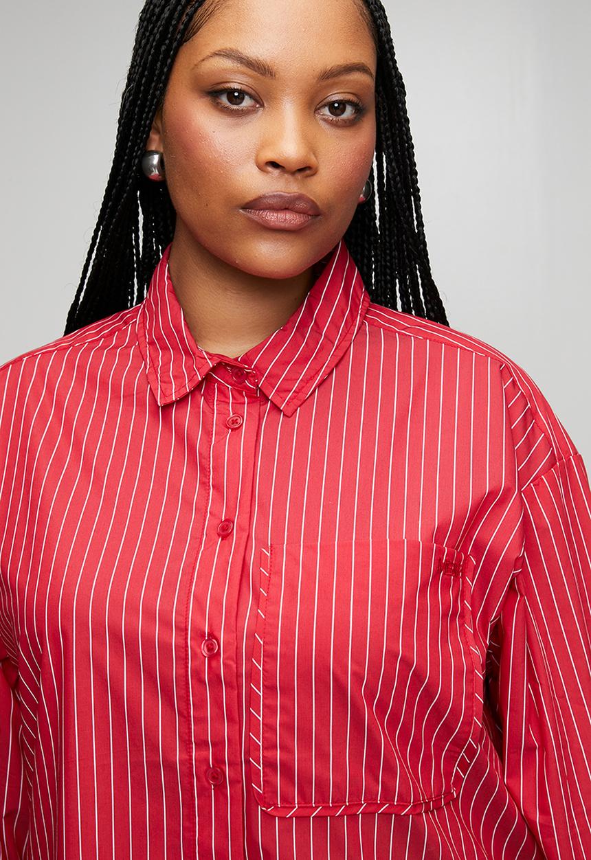 Me&B - Plus Ultimate Stripe Cotton Shirt - Red