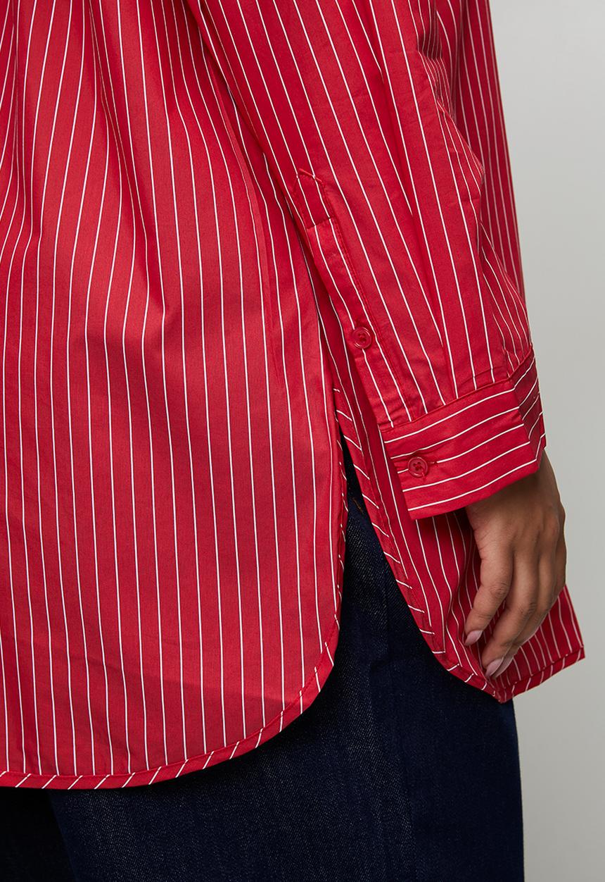 Me&B - Plus Ultimate Stripe Cotton Shirt - Red