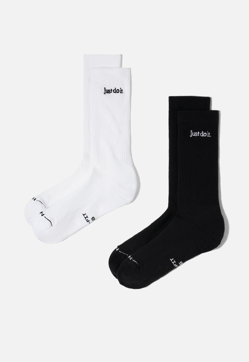 Nike - Everyday Elevated Just Do It Crew Socks (2 Pairs)- White&Black