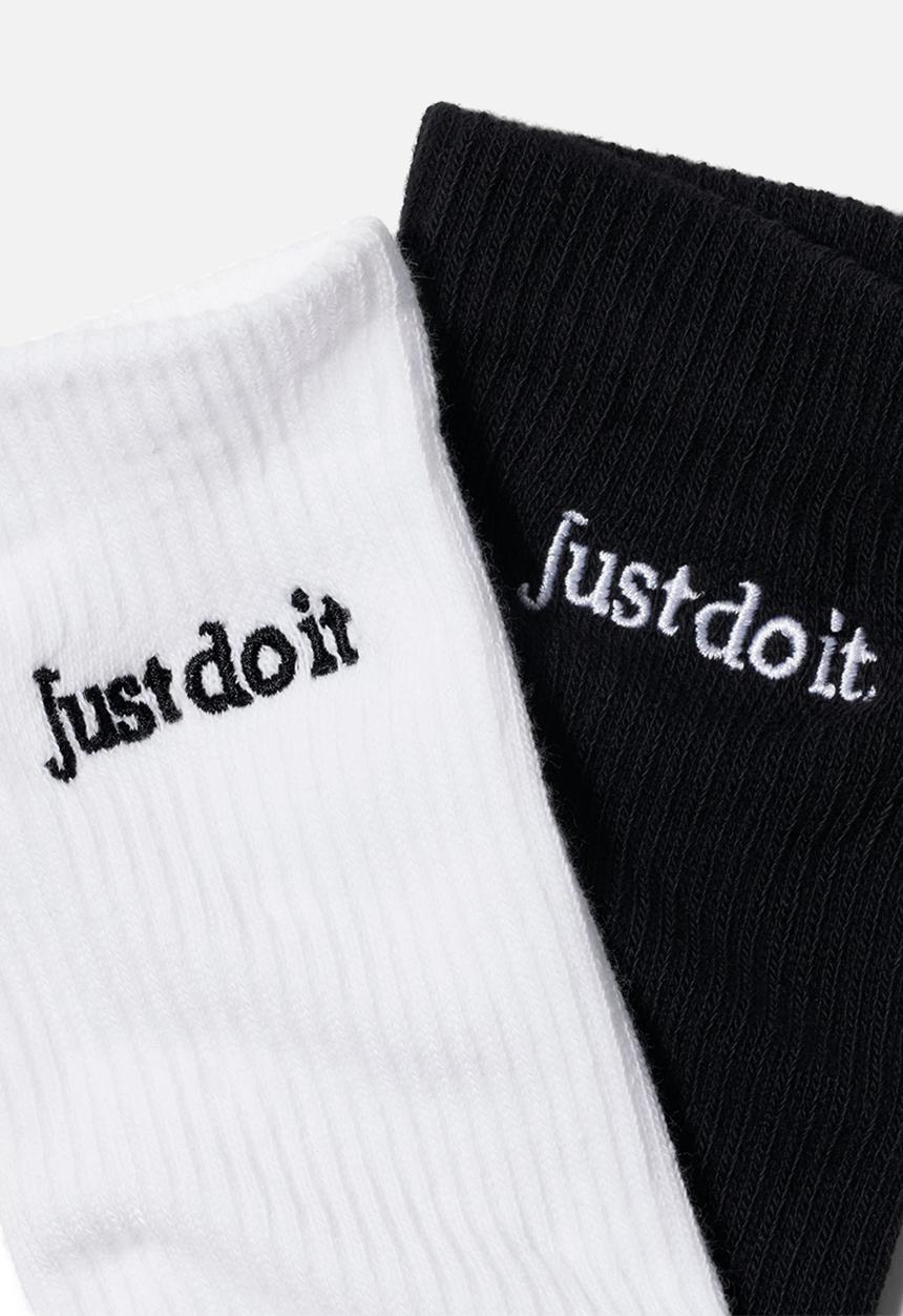 Nike - Everyday Elevated Just Do It Crew Socks (2 Pairs)- White&Black