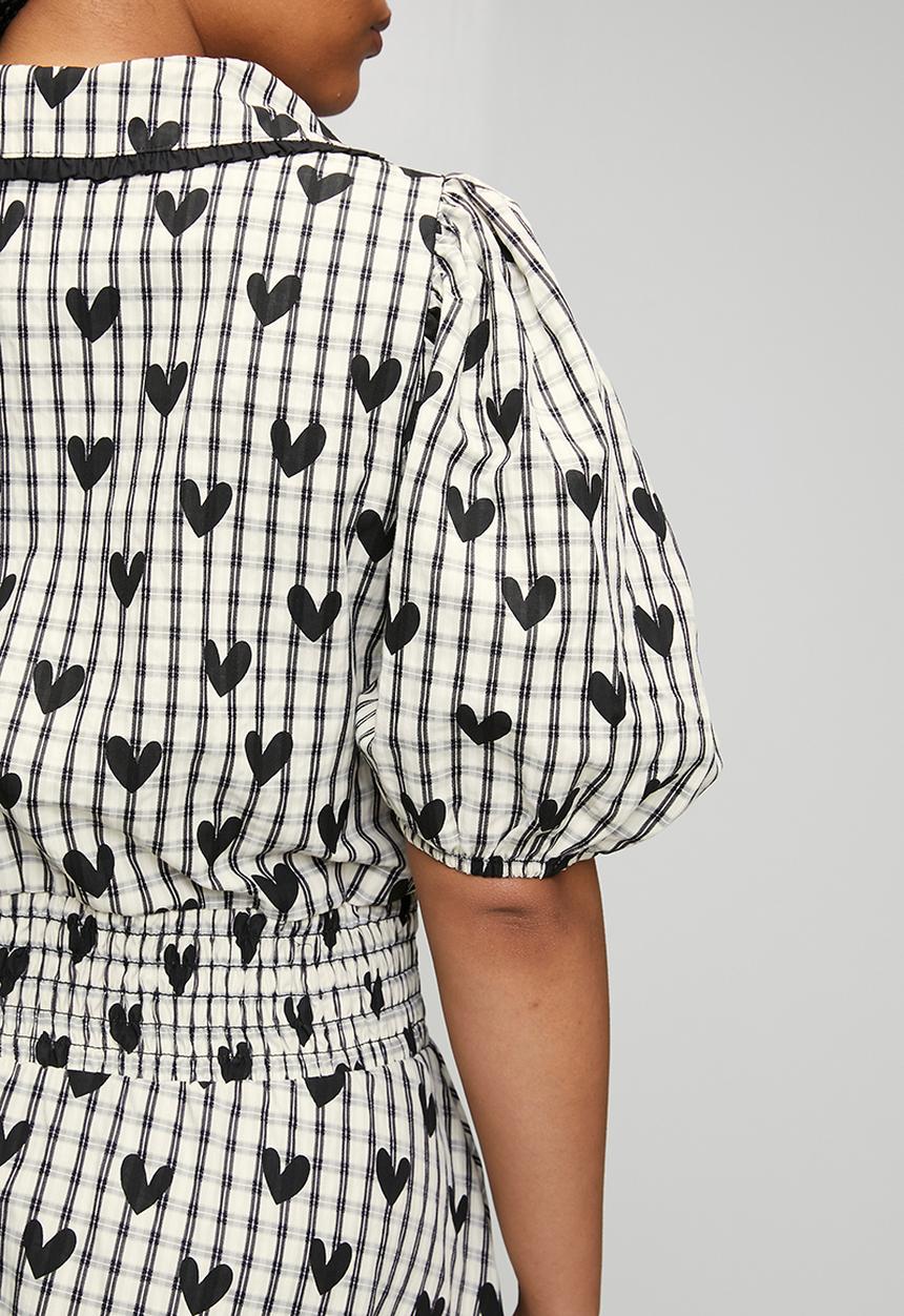 Me&B - Plus Check with Heart Shirred Midi Dress - White & Black 