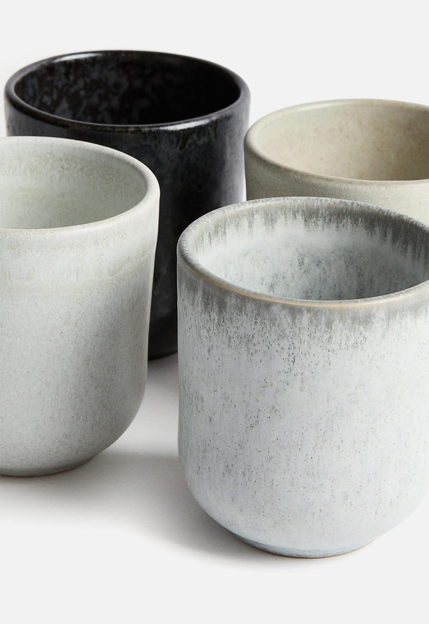 H&M - 4-Pack stoneware mugs - light grey/beige