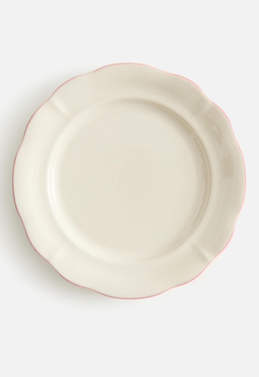 H&M - Stoneware dinner plate - light beige/pink