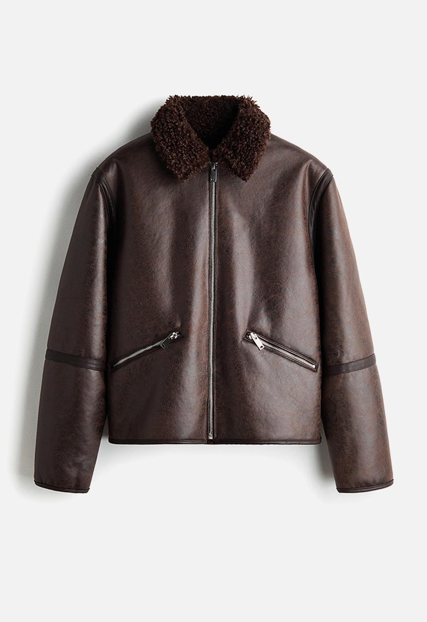 H&M - Teddy-lined jacket - dark brown