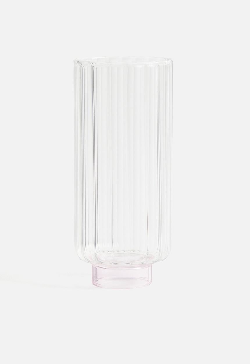 H&M - Fluted highball glass - transparent/pink