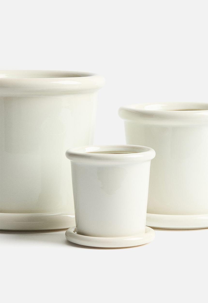 H&M - Stoneware plant pot with saucer - white