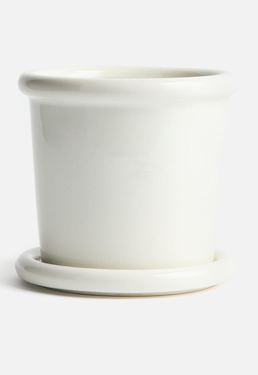 H&M - Stoneware plant pot with saucer - white