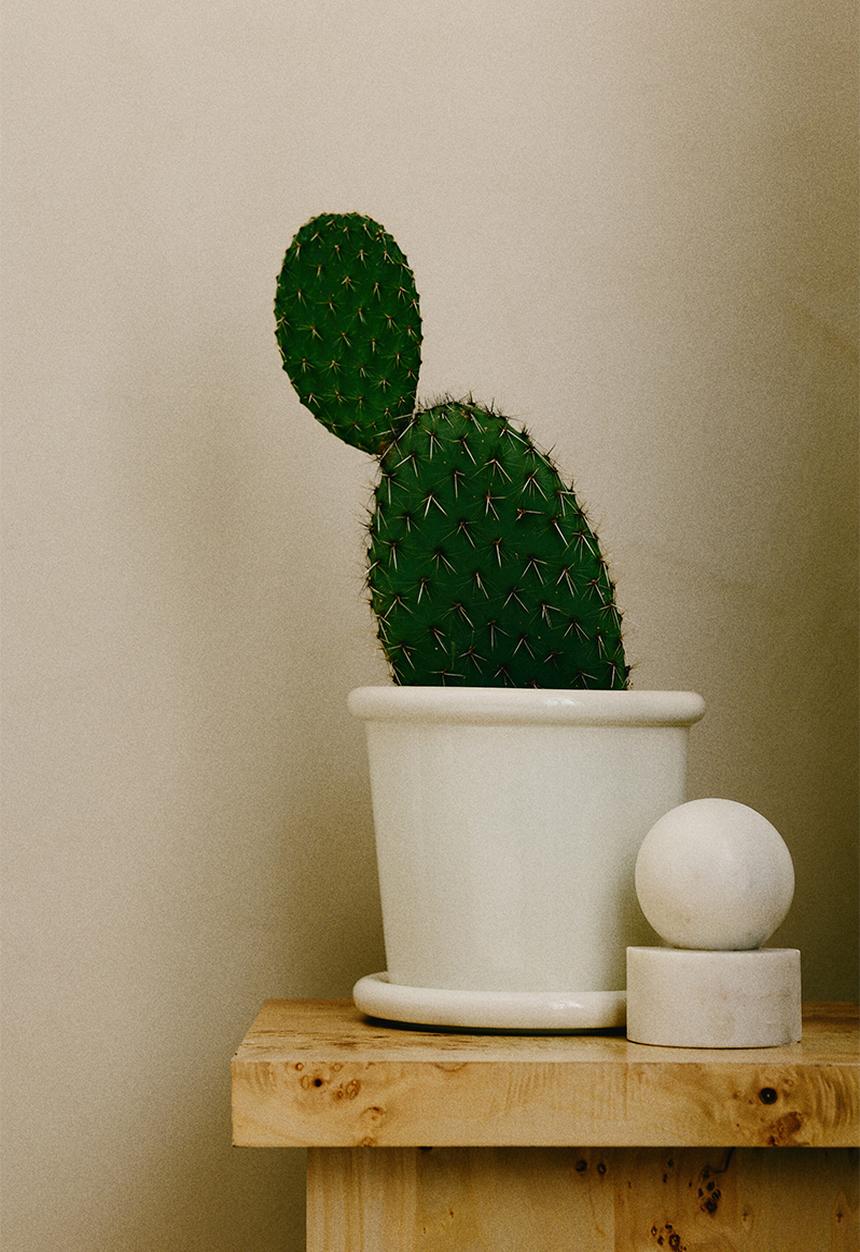 H&M - Large stoneware plant pot with saucer - white