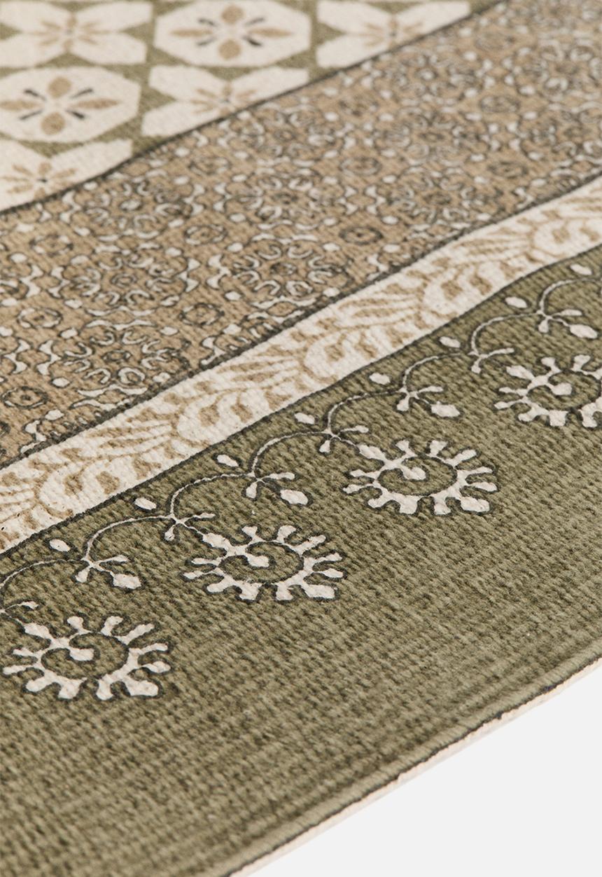 H&M - Fringed cotton runner rug - olive green/patterned