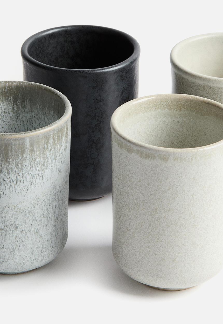 H&M - 4-Pack stoneware mugs - light grey/beige