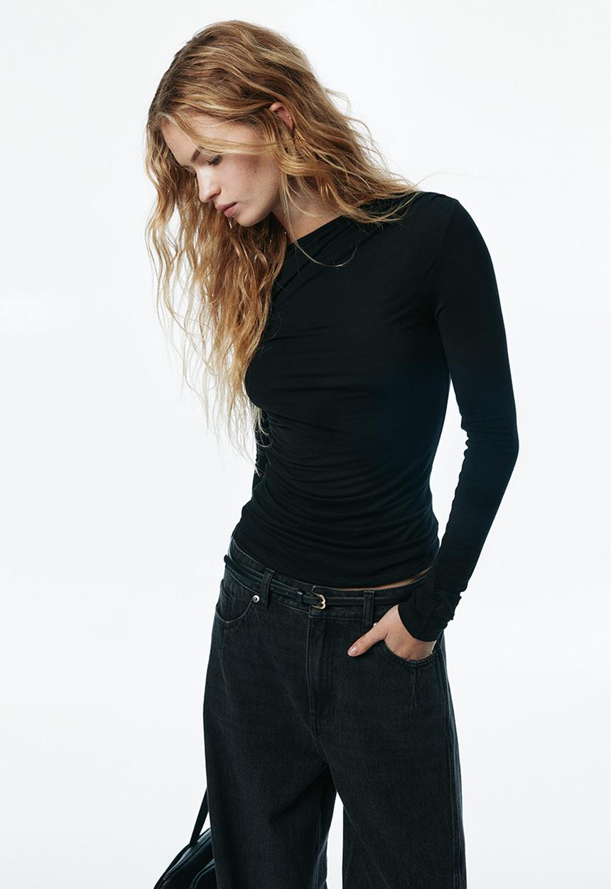 H&M - Draped viscose top - black