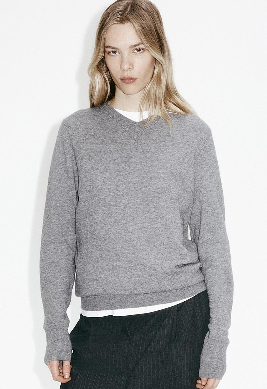 V-neck jumper - grey marl - 1320747002