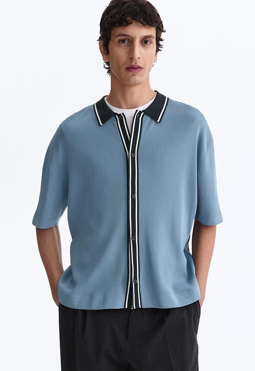 H&M - Regular fit rib-knit shirt - blue