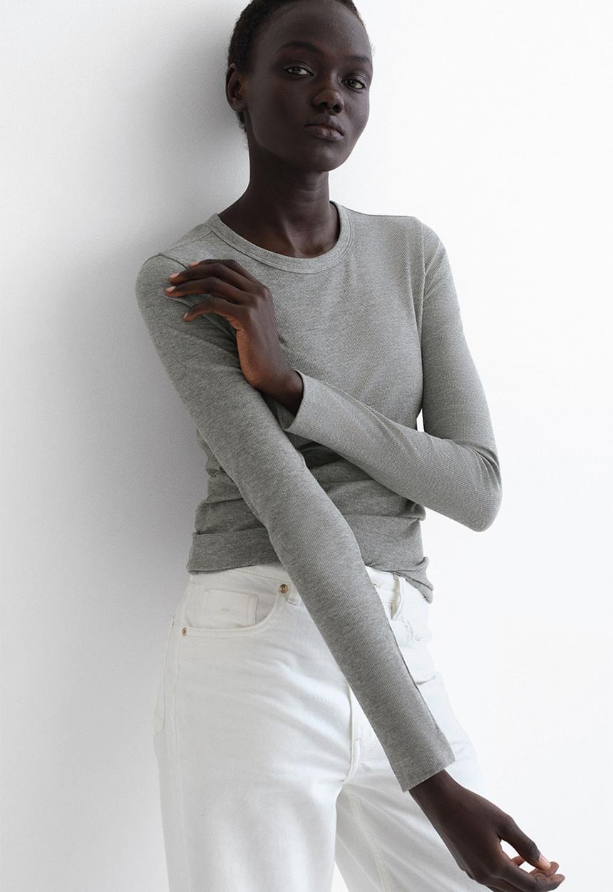 H&M - Ribbed cotton-blend top - grey marl