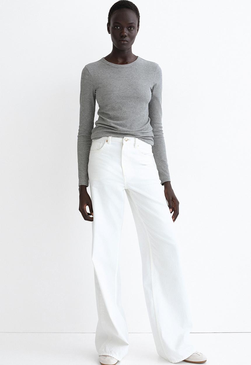 H&M - Ribbed cotton-blend top - grey marl