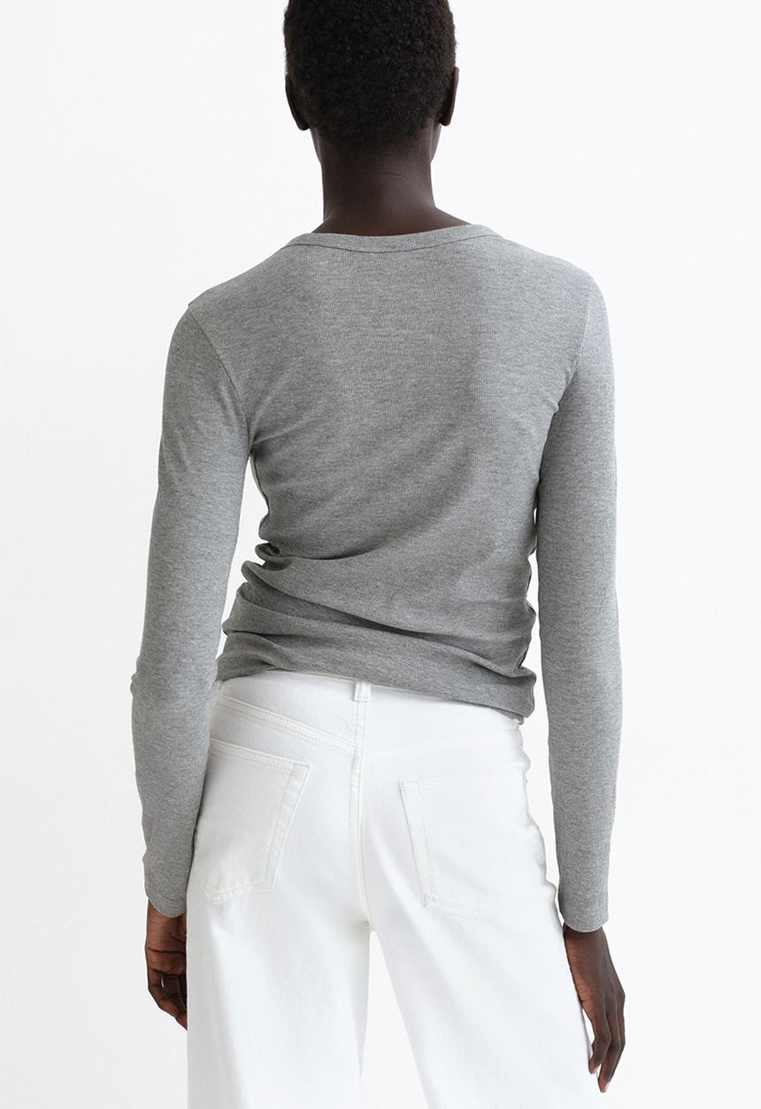 H&M - Ribbed cotton-blend top - grey marl