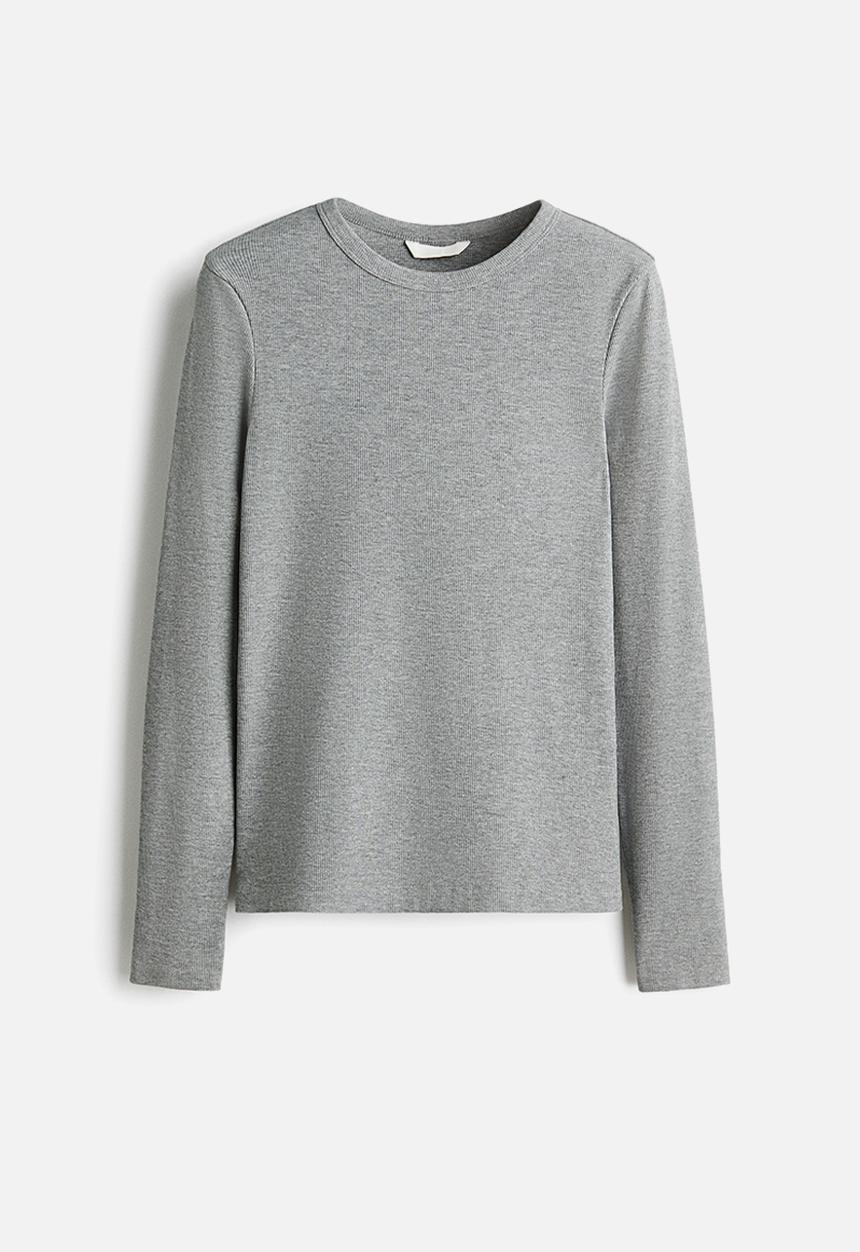 H&M - Ribbed cotton-blend top - grey marl