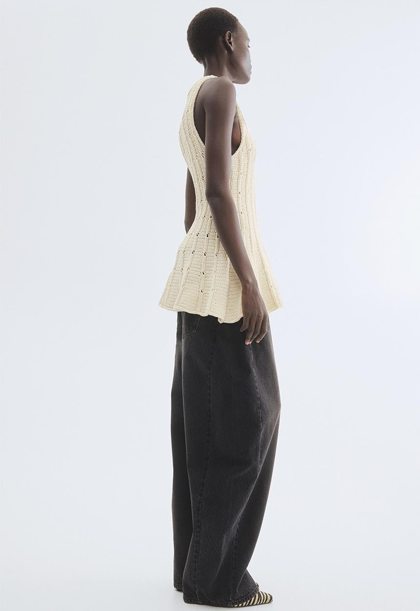 H&M - Pointelle-knit peplum top - cream