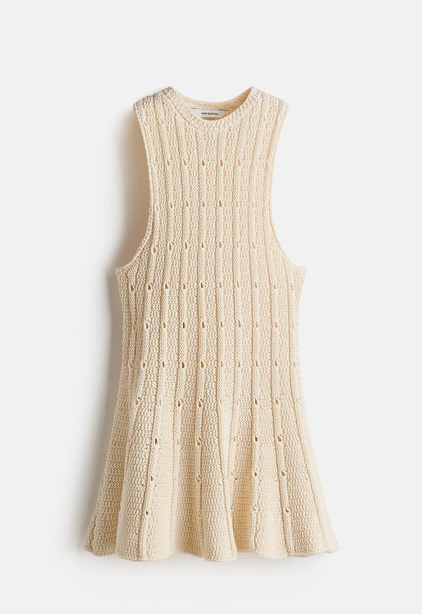 H&M - Pointelle-knit peplum top - cream