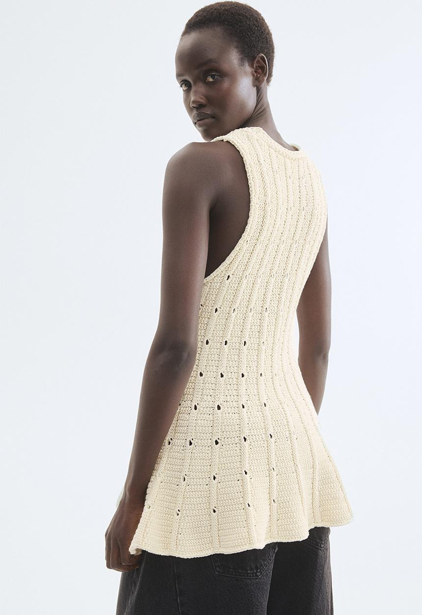 H&M - Pointelle-knit peplum top - cream