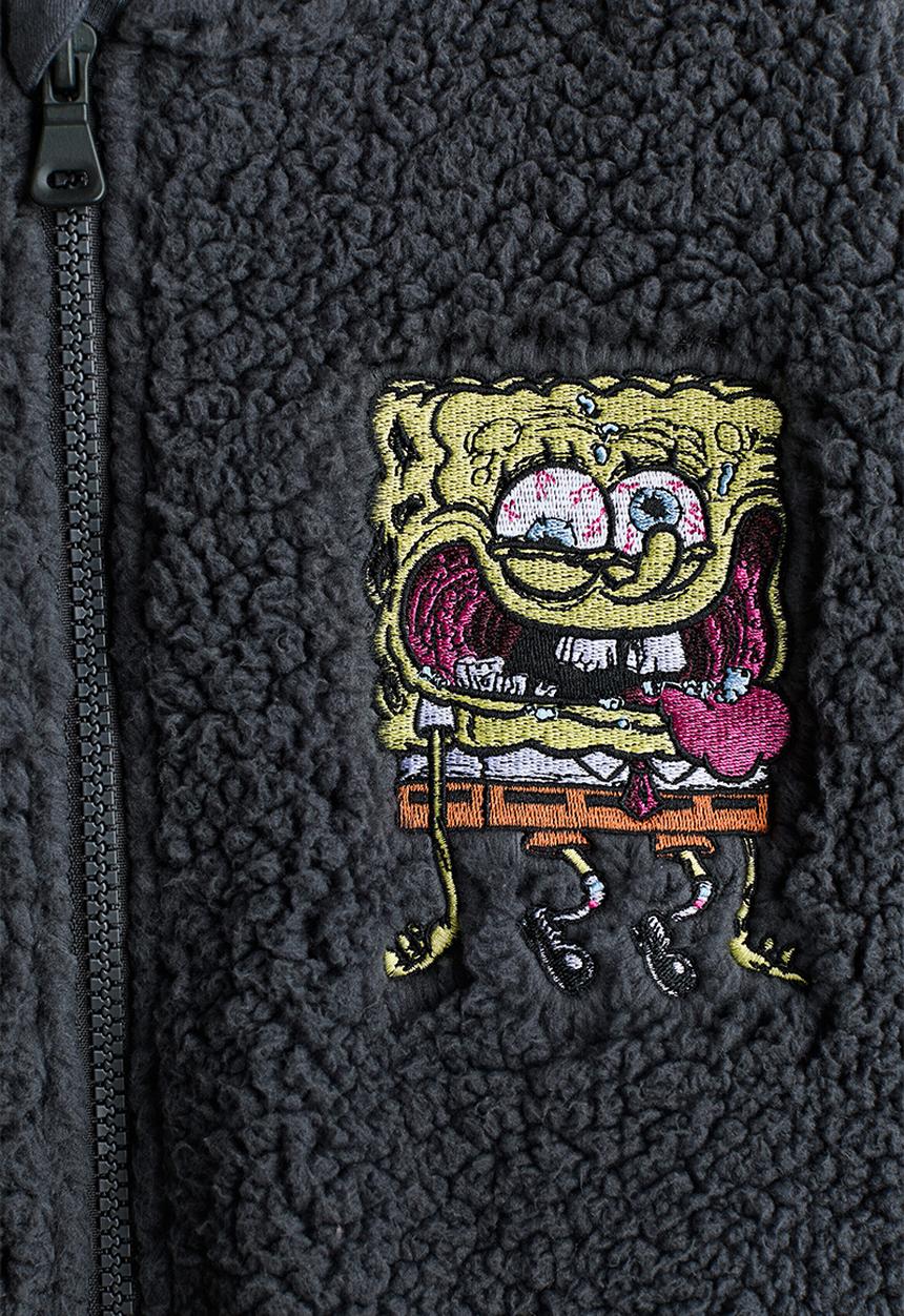 H&M - Teddy zip-through hoodie - dark grey/spongebob
