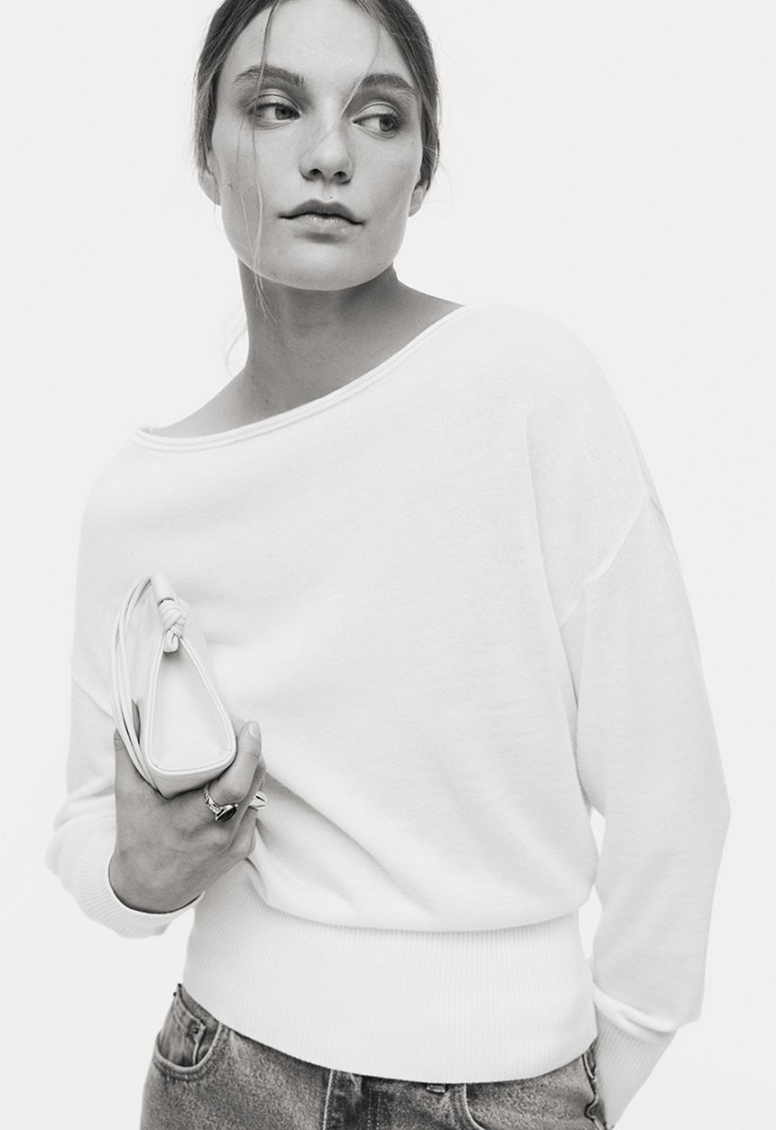 H&M - Fine-knit one-shoulder top - cream