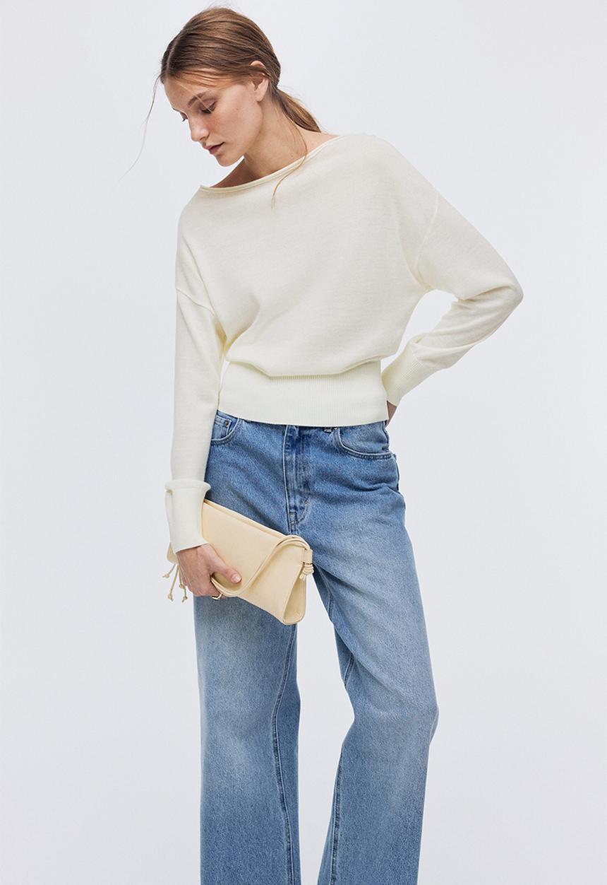 H&M - Fine-knit one-shoulder top - cream