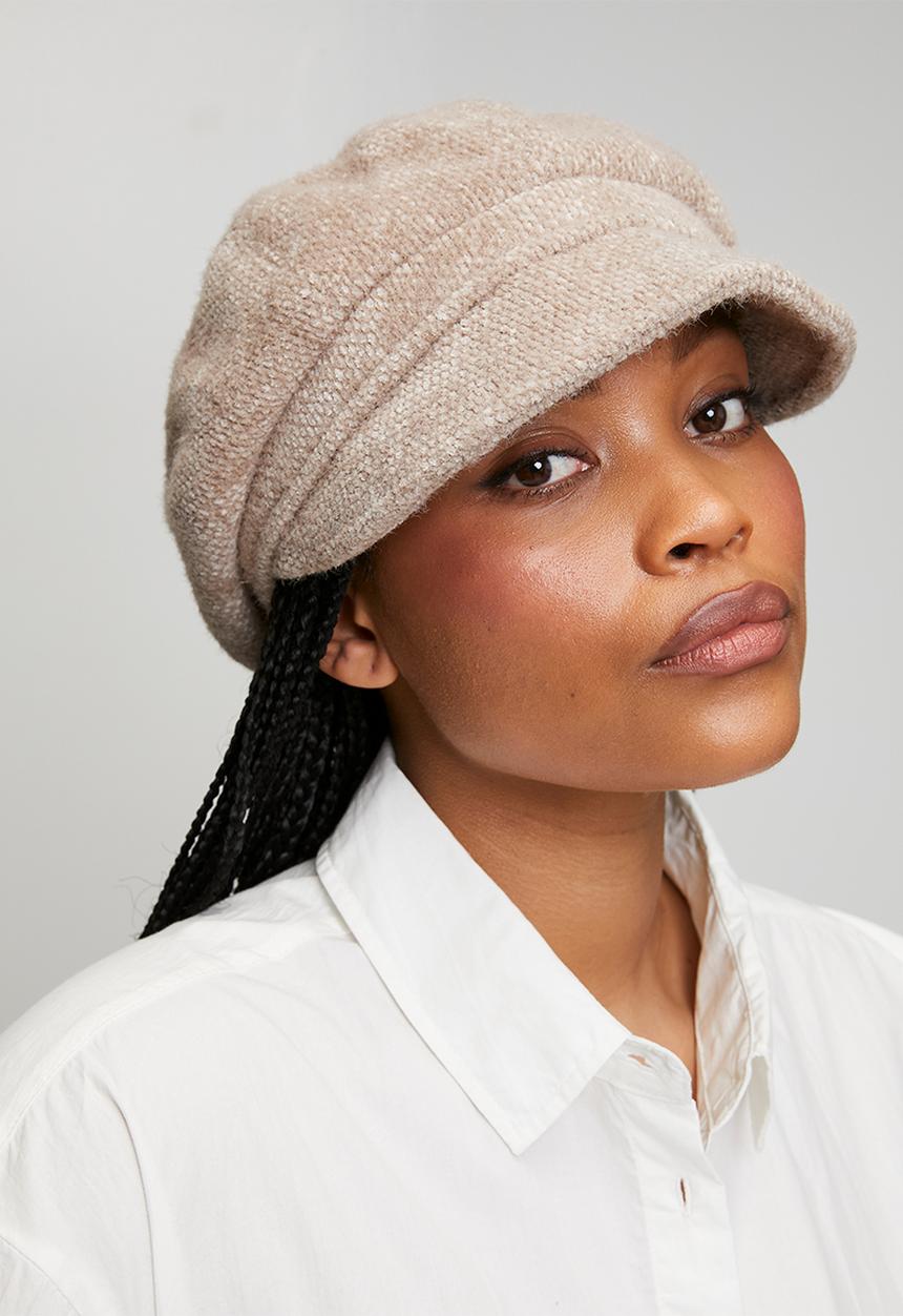 Tessa Design - Coral Fluffy Baker Boy Hat - Beige