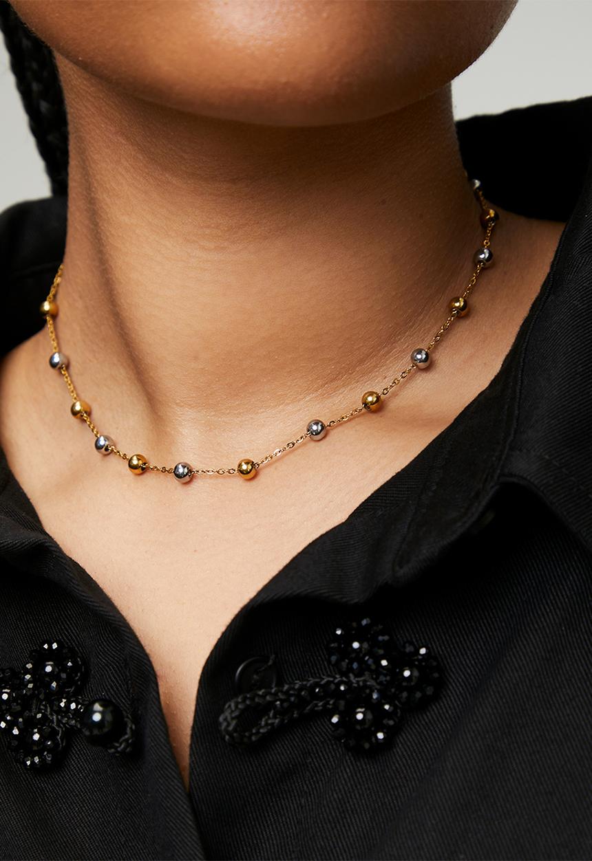 Zoe on Trend - Trendy two-tone ball necklace  - silver/gold