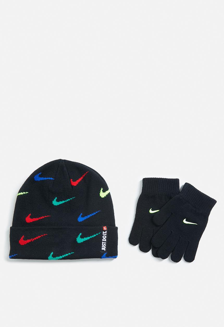 Nike - Nike swoosh repeat beanie set - black