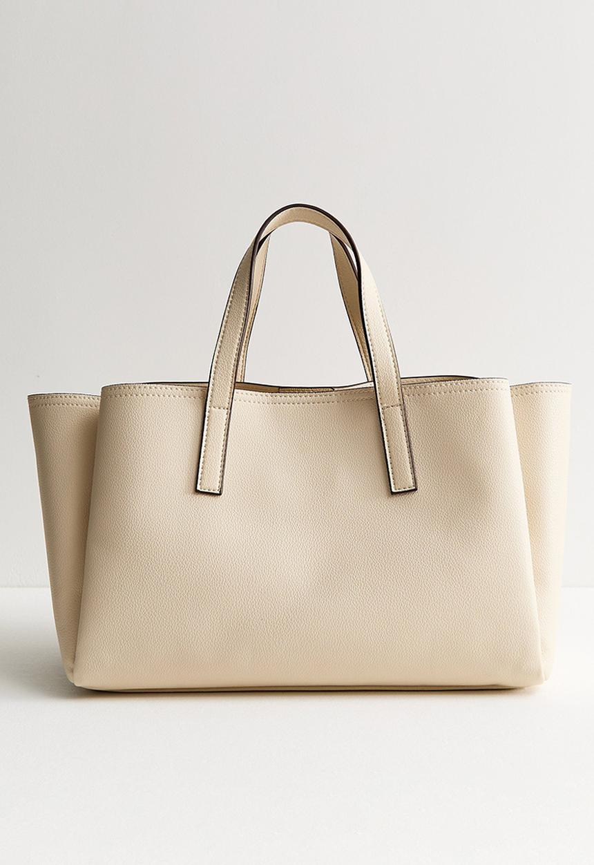 New Look - Faux Leather Triple Compartment Tote Bag - Cream