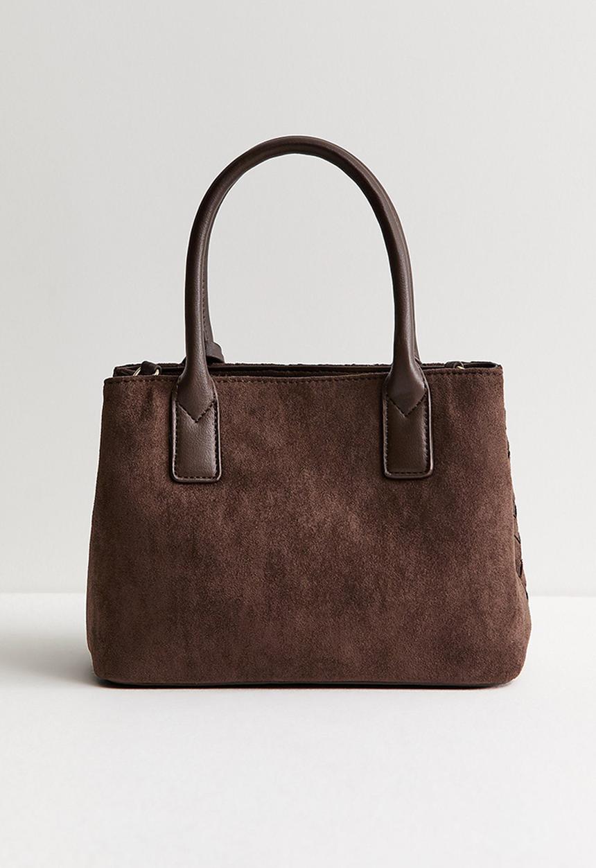 New Look - Faux Suede Weave Effect Mini Crossbody Bag - Dark Brown