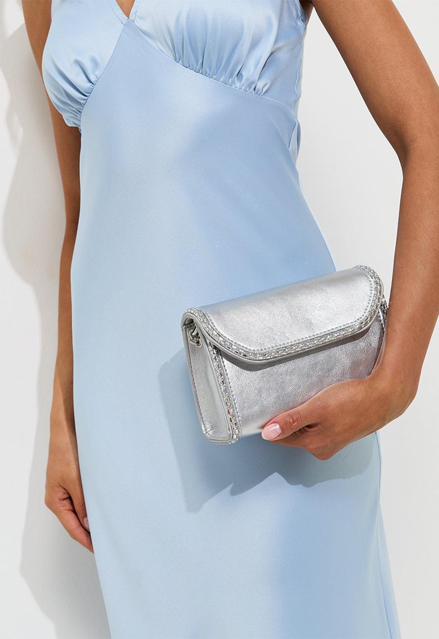 New Look - Piper Piped Clutch - Silver