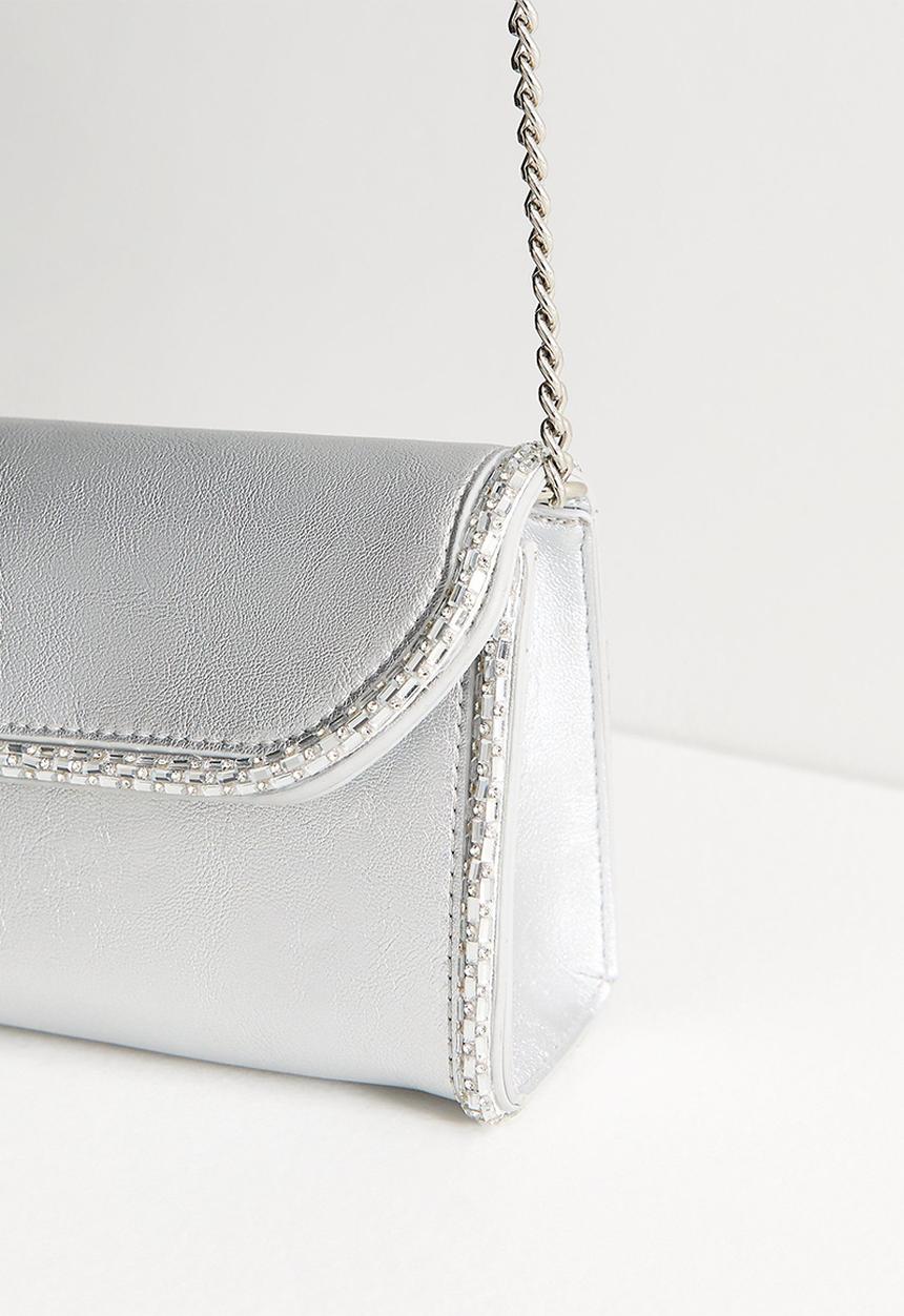 New Look - Piper Piped Clutch - Silver