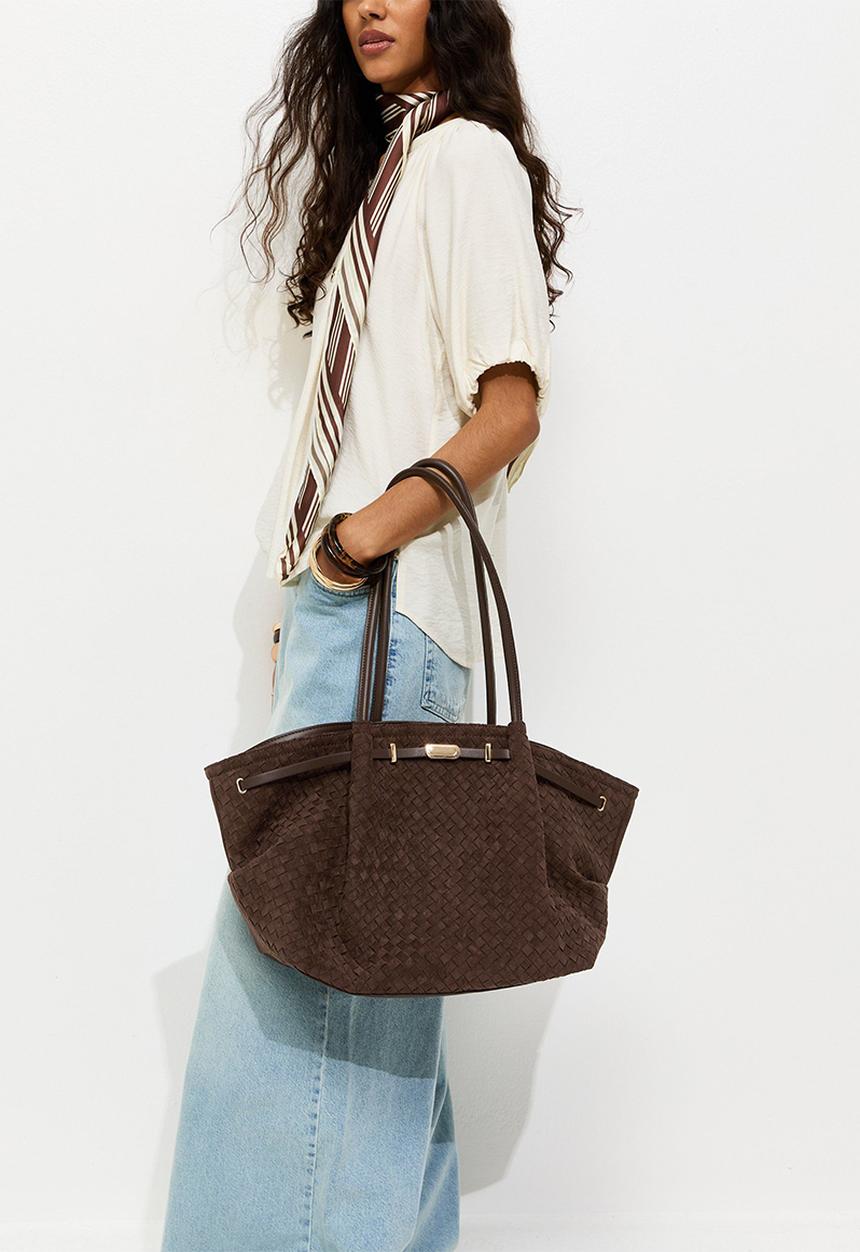 New Look - Soft Winged Weave Slouch Tote - Dark Brown