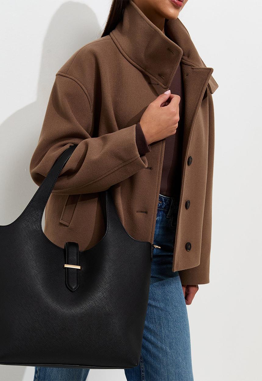 New Look - Faux Leather Slip Front Tote Bag - Black